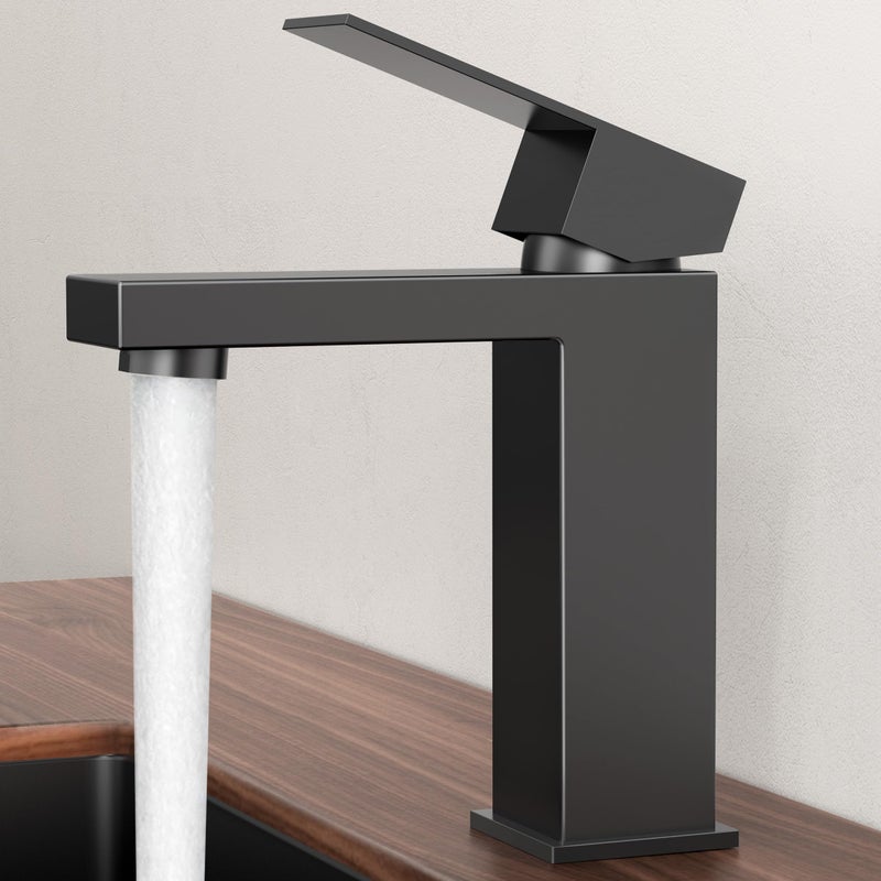KES Black Bathroom Faucet Single Hole Bathroom Sink Faucet Single Handle Lavatory Vanity Sink Stainless Steel cUPC Certified Matte Black, L3156ALFF12-BK - Image 1